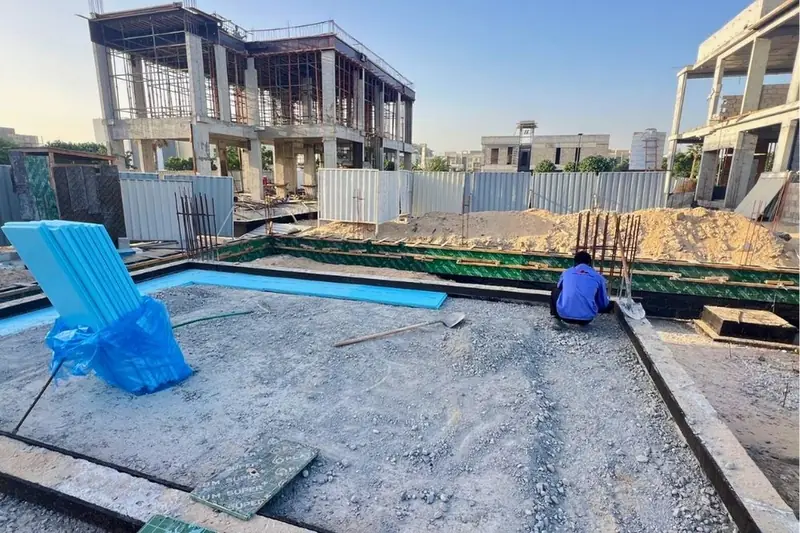 Foundation waterproofing and insulation boards laid at a villa site, Al Zahia Sharjah
