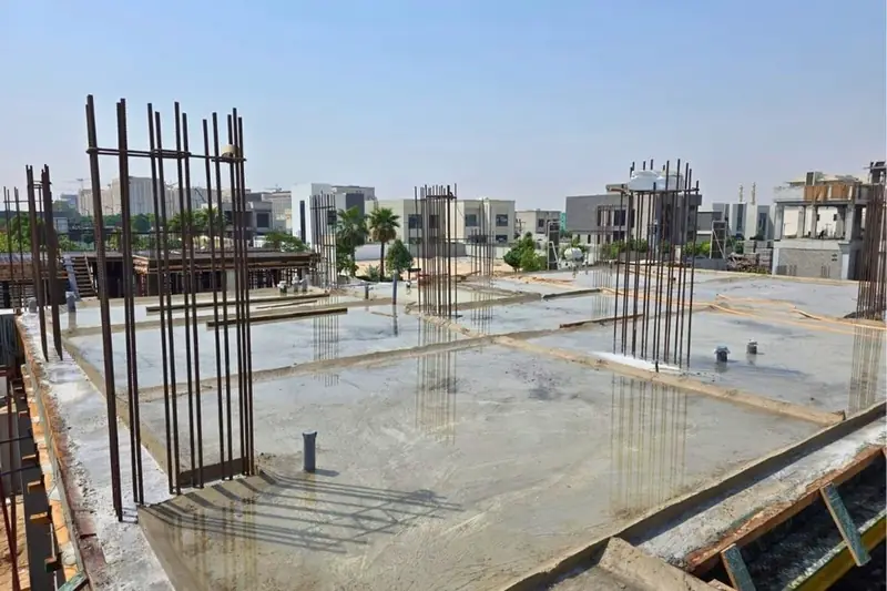 Ground slab and column starter bars at a villa site, Al Zahia Sharjah
