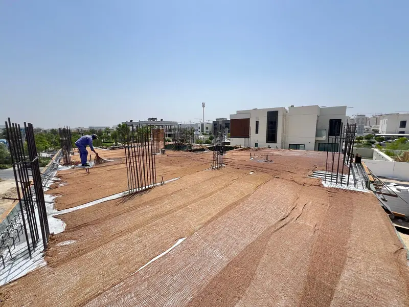 Ground preparation with protective sheeting before the ground slab, Sharjah villa