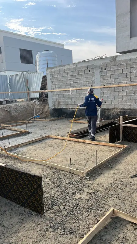 Footing formwork prepared on blinding concrete at a villa site in Sharjah
