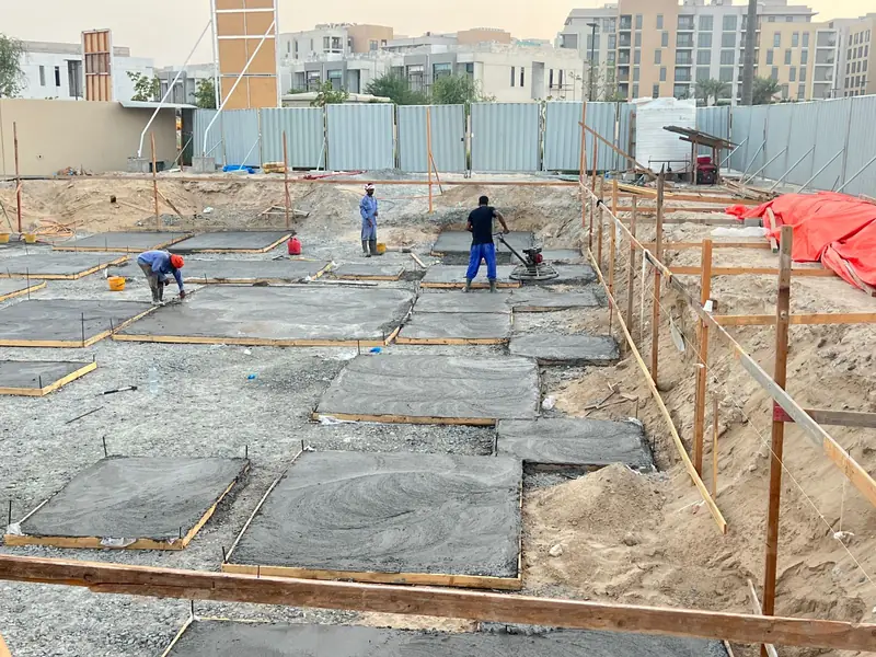Blinding concrete pads for villa footings, Al Zahia Sharjah